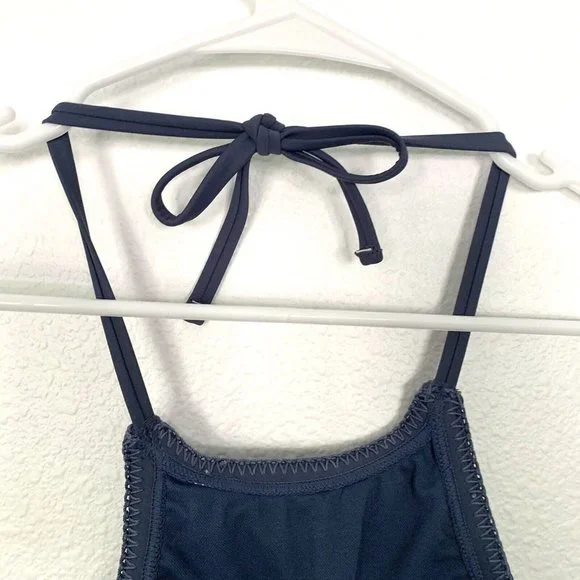 Xhilaration Bikini Top Blue Bralette Crochet Halter Strappy Knit NWT - Picture 7 of 9